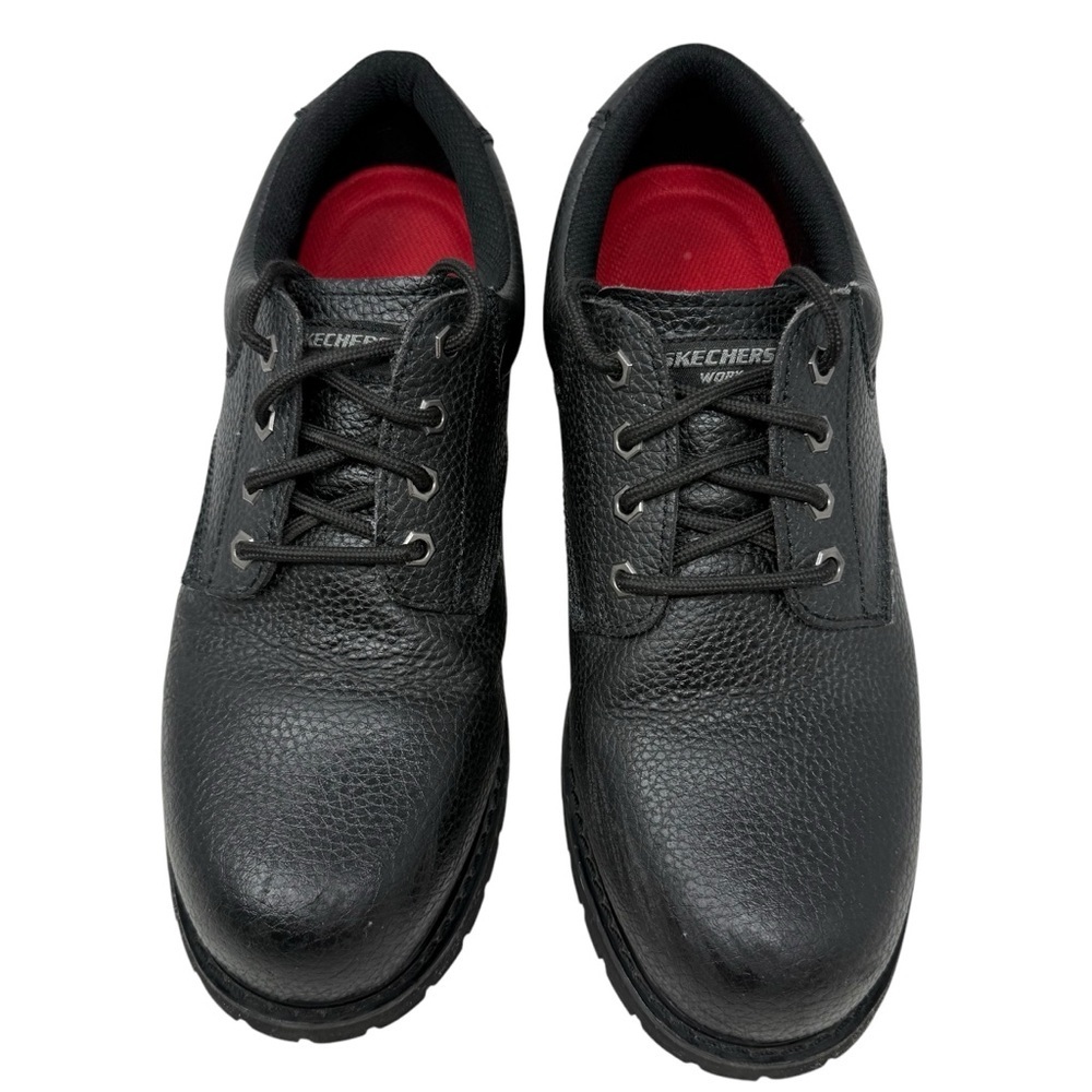Skechers Black Pebbled Leather Relaxed Fit Slip Resistant Lace Up Shoes Size 11 - Picture 2 of 15